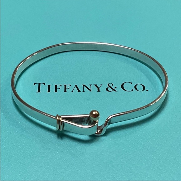 Tiffany & Co. Jewelry - Tiffany & Co 💯% Auth Hook & Eye Two Tone  Bangle 18K & 925 Sterling ✨w/Box✨EUC✨